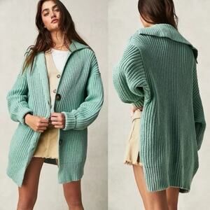 Lillusory Chunky knit long cardigan pistachio green Oversized sweater Size XL